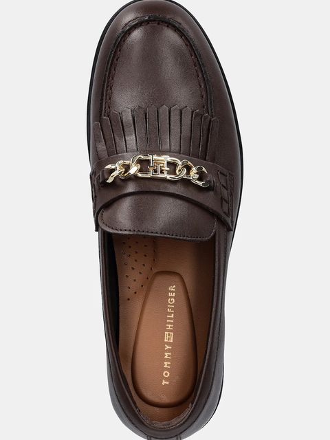 Tommy Hilfiger mokasyny skórzane TH CHAIN FRINGE LEATHER LOAFER damskie kolor brązowy na płaskim obcasie FW0FW08971