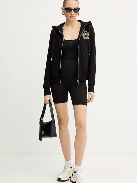 Versace Jeans Couture bluza bawełniana damska kolor czarny z kapturem gładka 79HAIT00 CF01T