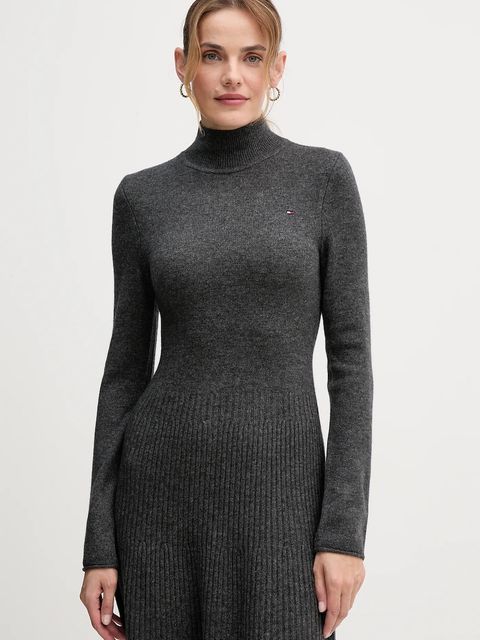 Tommy Hilfiger sukienka wełniana kolor szary midi rozkloszowana WW0WW47303