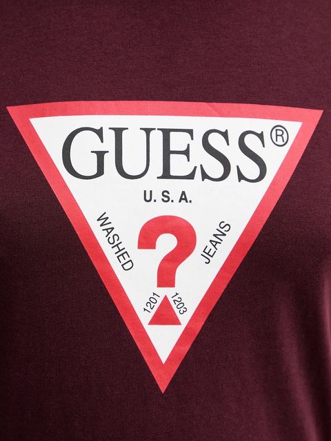 Guess t-shirt bawełniany damski kolor bordowy W1YI1B I3Z14