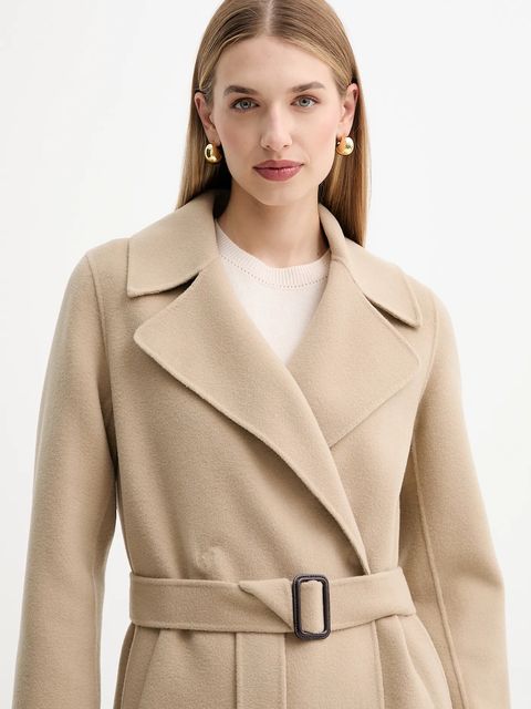 Weekend Max Mara płaszcz wełniany MANU kolor beżowy 2525016021600