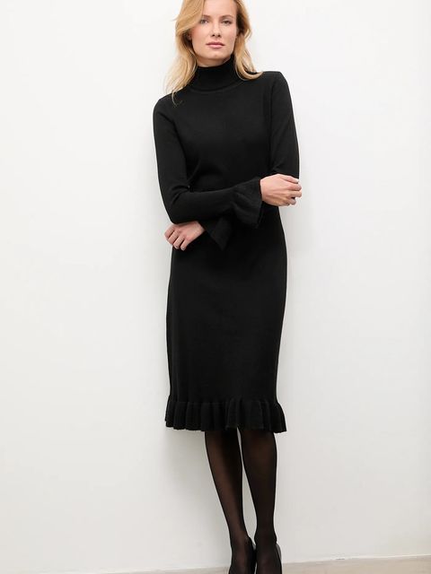 Answear.LAB sukienka z kaszmirem kolor czarny midi prosta - zdjęcie produktu nr 2