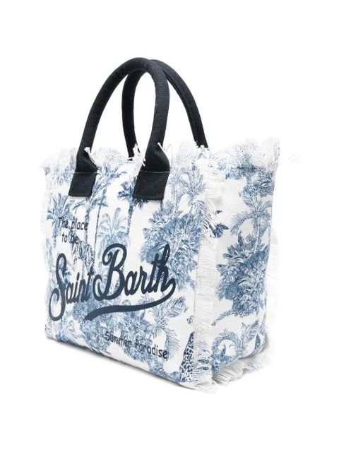 MC2 Saint Barth Vanity jungle-print frayed-edges tote bag - White