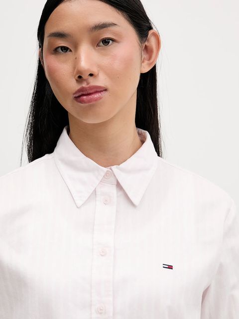 Tommy Jeans koszula bawełniana damska kolor różowy regular z kołnierzykiem klasycznym DW0DW19890