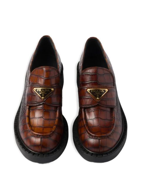Prada crocodile-print logo loafers - Brown - zdjęcie produktu nr 2