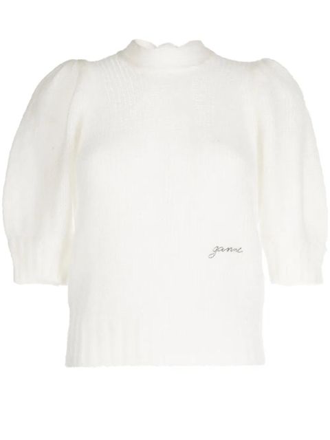 GANNI logo-embroidered short-sleeve jumper - White