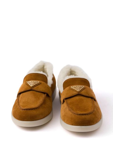 Prada Suede and shearling loafers - Brown