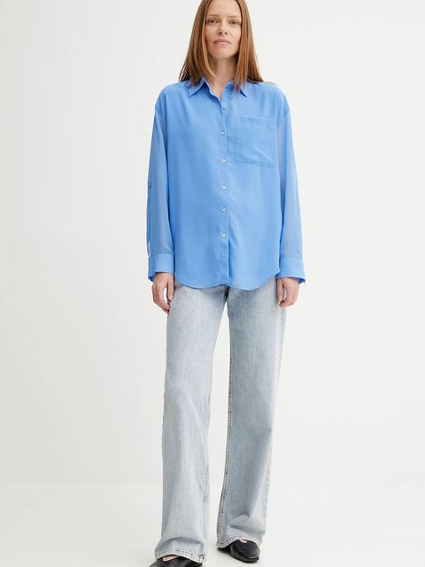 Calvin Klein koszula damska kolor niebieski relaxed z kołnierzykiem klasycznym LV044B902G - zdjęcie produktu nr 2