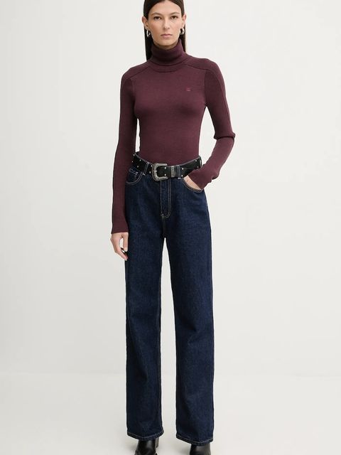 G-Star sweter wełniany 0 damski kolor bordowy lekki z golfem D27713.B692