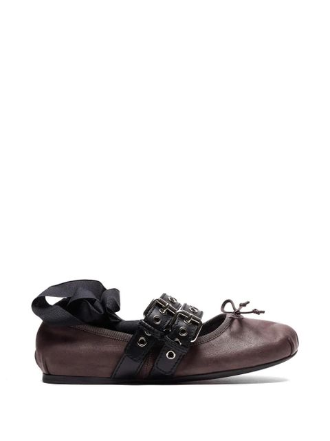 Miu Miu buckle-strap lace-up ballet flats - Brown - zdjęcie produktu nr 1