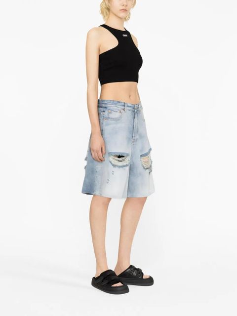 Off-White logo-print ribbed-knit racerback top - Black