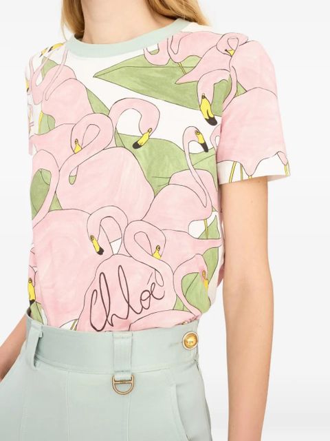 Chloé flamingo print t-shirt - Pink