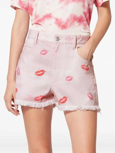 MARANT ÉTOILE Lesia fringed-hem lips-print shorts - Pink