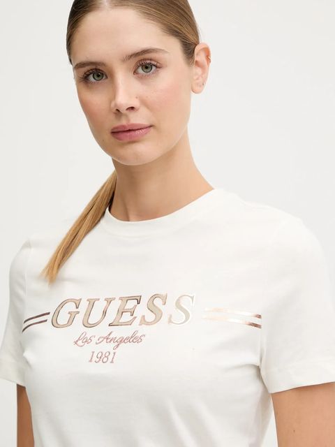 Guess t-shirt bawełniany BIBIA damski kolor beżowy V5BI15 KA260
