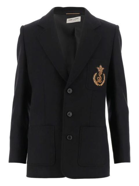 Saint Laurent logo-embroidered single-breasted blazer - Black - zdjęcie produktu nr 1