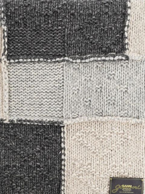 GANNI patchwork fringed scarf - Grey