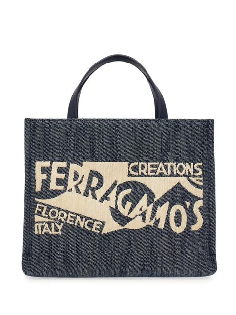 Ferragamo small Venna logo-embroidered tote bag - Blue - zdjęcie produktu nr 1