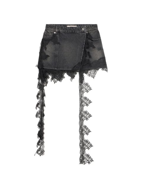 Blumarine lace-panel denim mini skirt - Grey - zdjęcie produktu nr 1