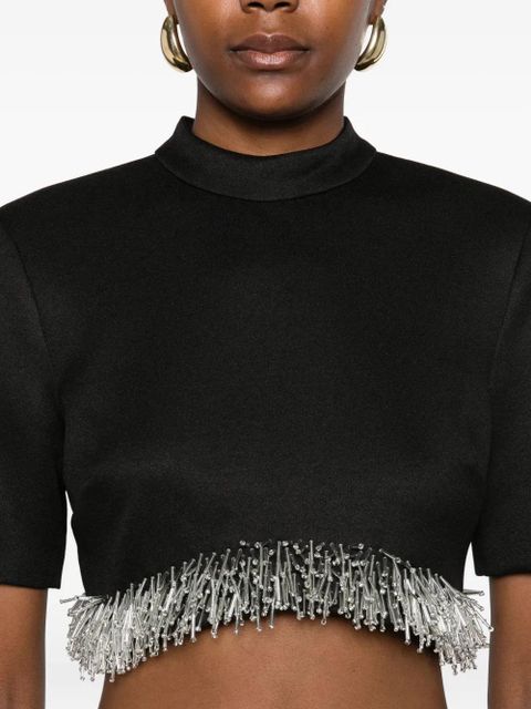 Simkhai fringe-trimmed short-sleeve top - Black