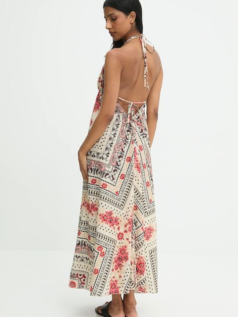 Answear.LAB sukienka bawełniana kolor beżowy maxi rozkloszowana