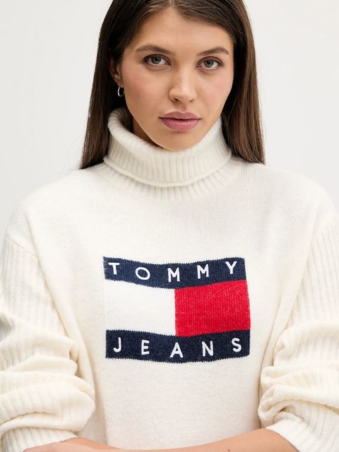 Tommy Jeans sukienka z domieszką wełny kolor beżowy mini prosta DW0DW21908