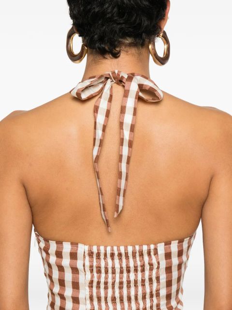 Faithfull the Brand gingham halterneck midi dress - Brown