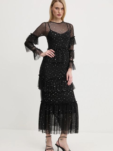 Never Fully Dressed sukienka Star Mesh kolor czarny maxi prosta NFDDR1804
