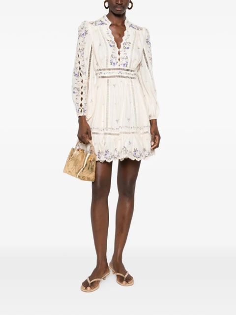ZIMMERMANN Patience floral-print lace mini dress - Neutrals