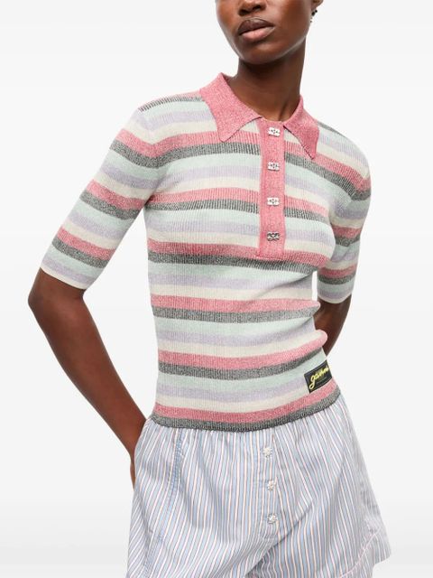 GANNI striped lurex-knit polo shirt - Pink - zdjęcie produktu nr 2