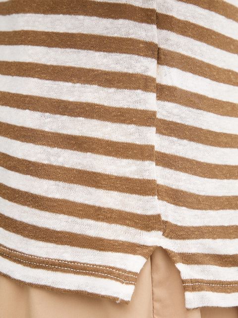 United Colors of Benetton longsleeve z domieszką lnu kolor brązowy 38O0D109X