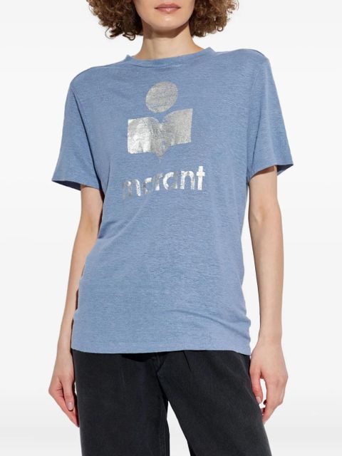 MARANT ÉTOILE metallic-logo linen t-shirt - Blue