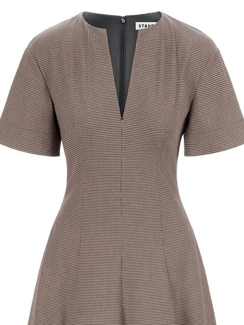 STAUD houndstooth-neck V-neck midi dress - Brown