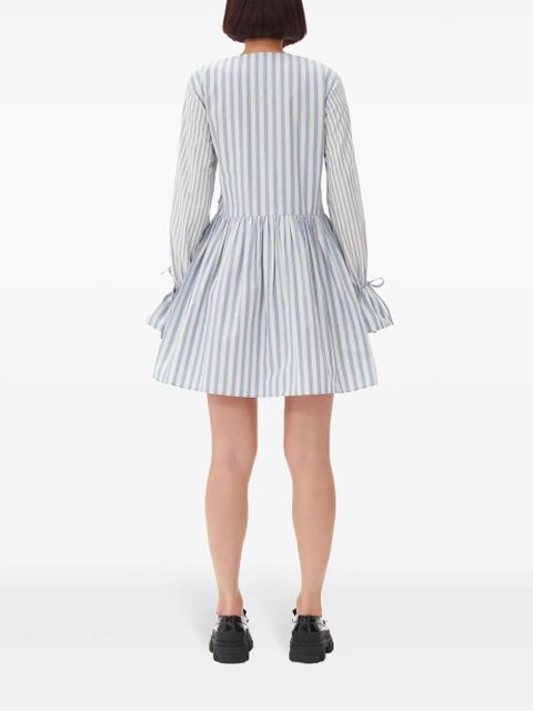 GANNI stripe-print cotton mini wrap dress - Grey