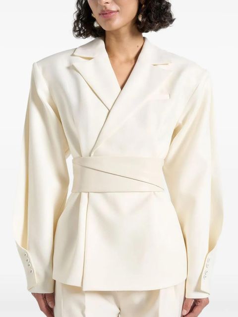 Manière De Voir Marie twist-sleeve belted tailored blazer - Neutrals