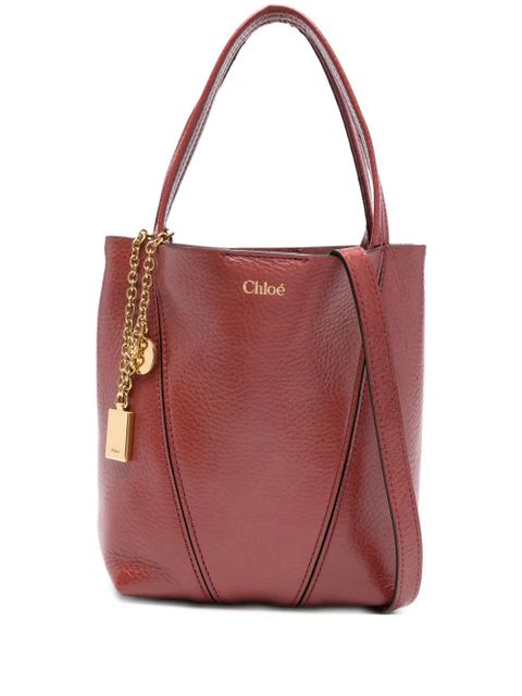 Chloé small Spin leather-trimmed chain-detail tote bag - Red - zdjęcie produktu nr 1