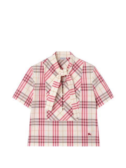 Burberry cropped check cotton scarf blouse - Neutrals - zdjęcie produktu nr 1