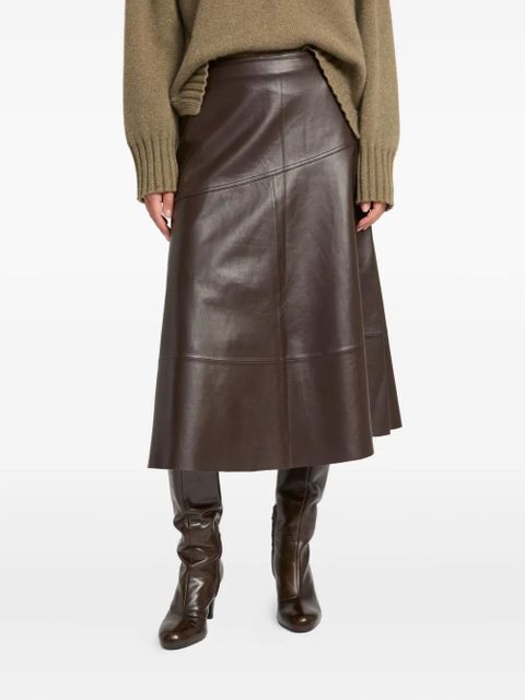 Yves Salomon flared leather midi skirt - Brown