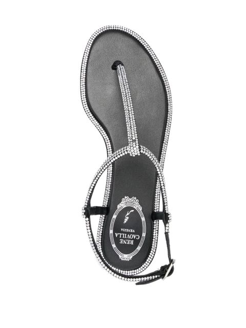 René Caovilla Diana rhinestone-embellished flat sandals - Black