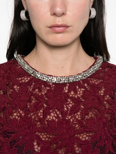 Self-Portrait lace crystal-trim blouse - Red