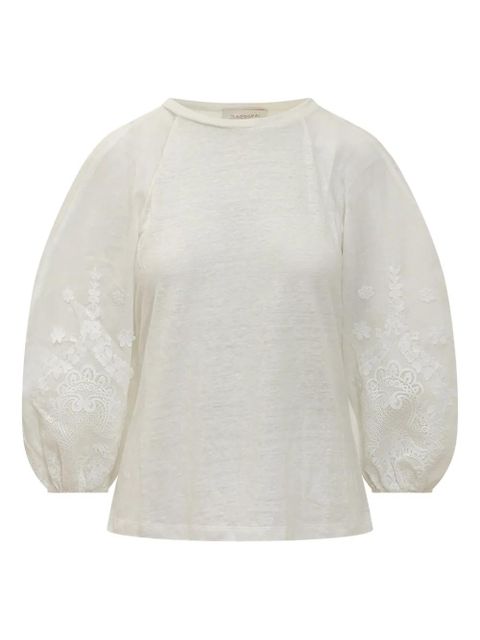 ZIMMERMANN lantern-sleeve lace-embellished tee - White - zdjęcie produktu nr 1
