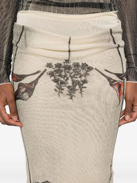 Jean Paul Gaultier Tattoo-print mesh midi skirt - Neutrals