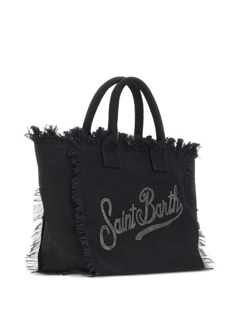 MC2 Saint Barth Vanity rhinestone-logo fringed tote bag - Black