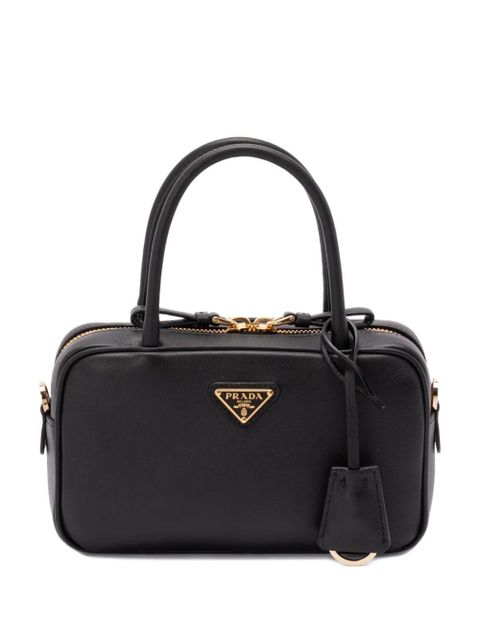 Prada triangle logo-plaque tote bag - Black