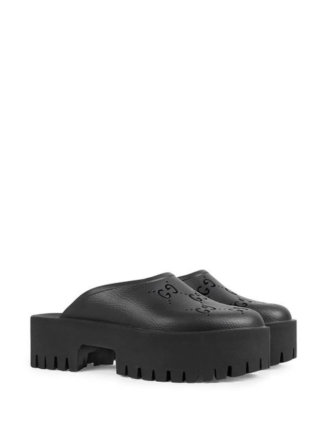 Gucci perforated GG platform mules - Black