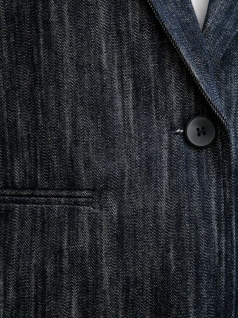 Answear.LAB marynarka jeansowa kolor granatowy jednorzędowa gładka