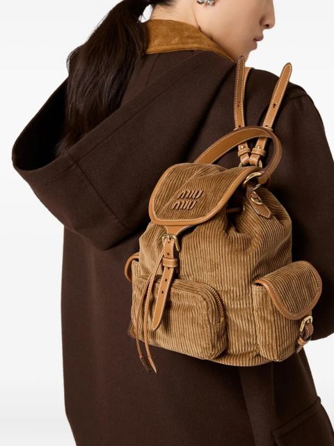 Miu Miu medium corduroy cotton backpack - Brown - zdjęcie produktu nr 2