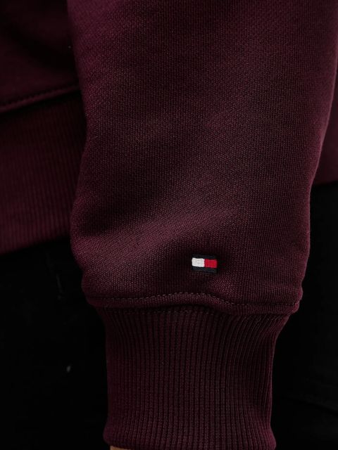 Tommy Hilfiger bluza bawełniana damska kolor bordowy z kapturem z aplikacją WW0WW46126