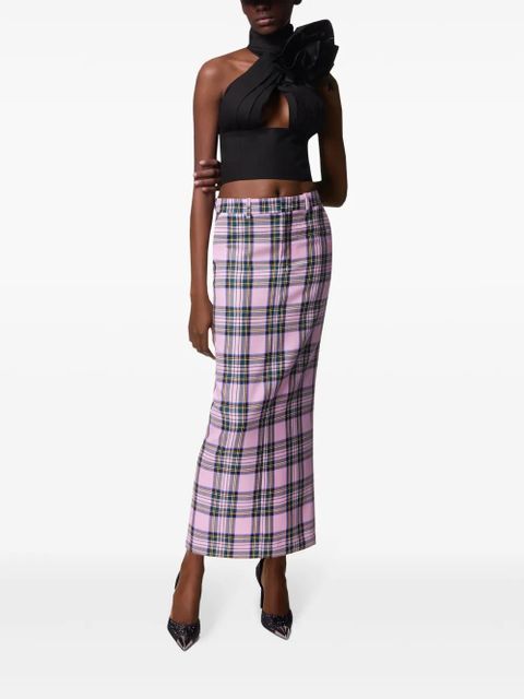 AREA checked wool midi skirt - Pink
