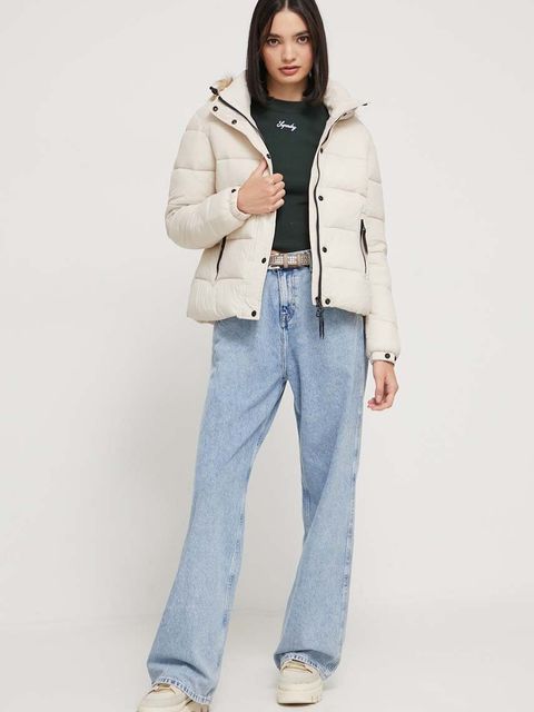 Superdry kurtka damska kolor beżowy zimowa