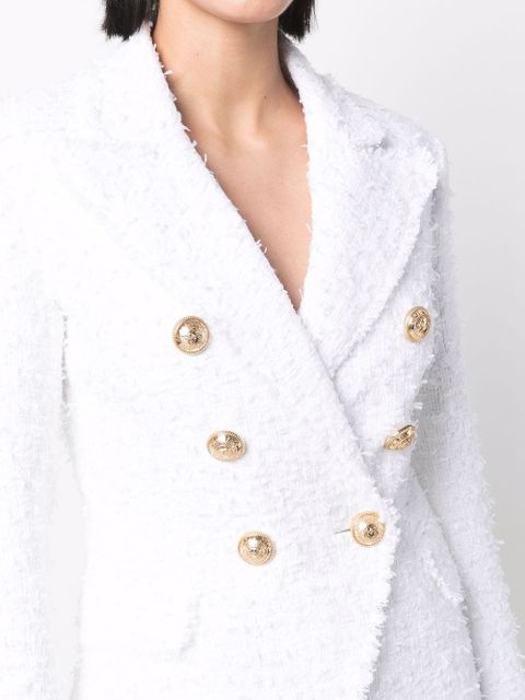 Balmain frayed-texture double-breasted jacket - White